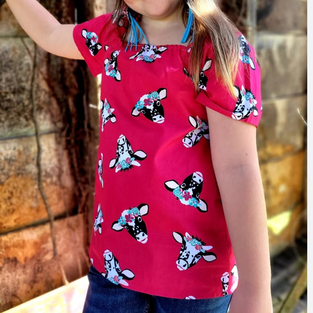 Wrangler Large Top Girls’ Pink Floral Cow Print Short Sleeves 100% cotton NWT